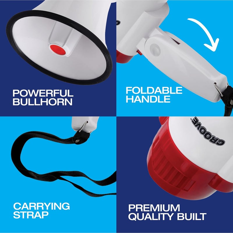 Croove Portable Megaphone Loud Speaker, Bullhorn with Siren Music, Volume Control, 30 Watt Mini Bull Horn, 800 Yard Voice Range Mega Phone, Noise Makers, Sporting Essentials for Coach, Camp Counselor - Image 4